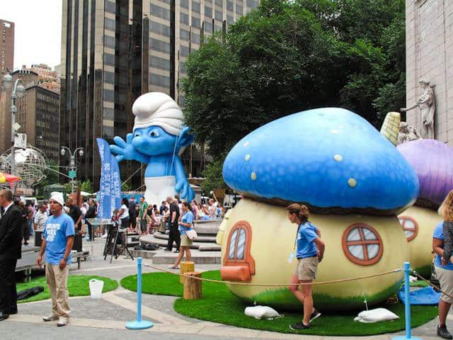 NewGrass Earth Friendly Synthetic Turf Provides Scene for Smurf Movie Village in New York City